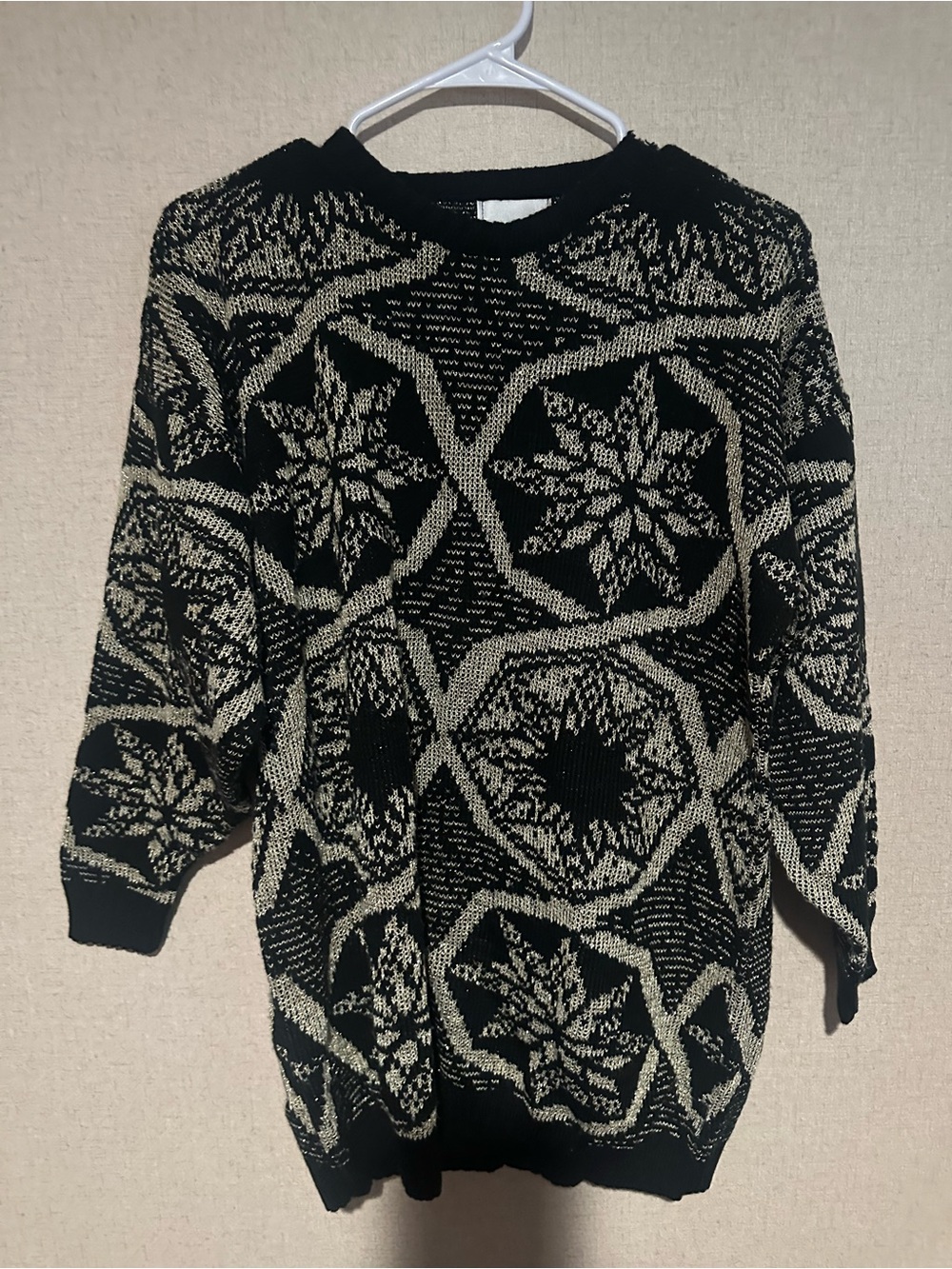 Ellen D. Collection Vintage Large Black Cream Nordic Snowflake Crewneck Sweater